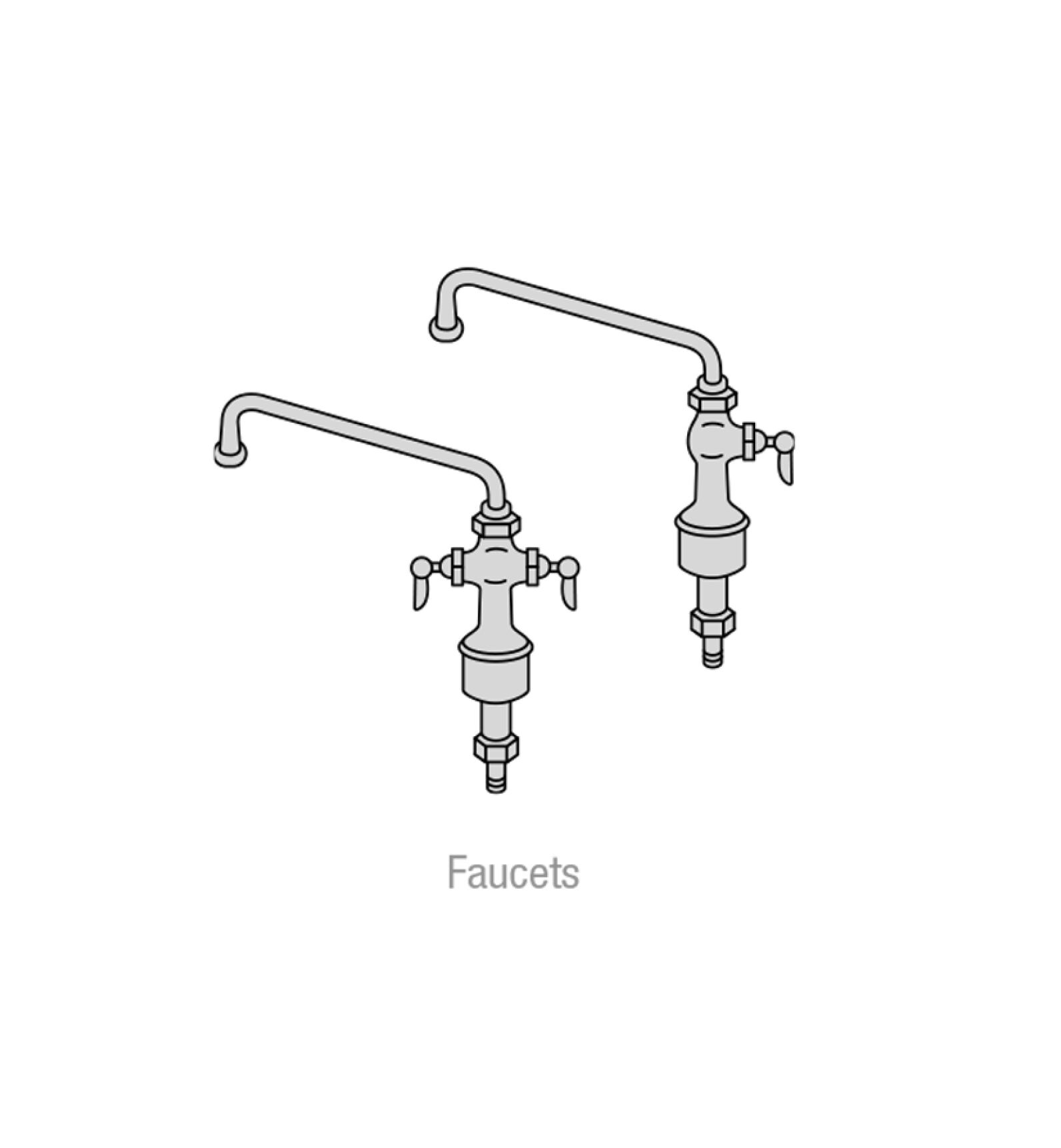 Two faucets labeled "faucets" displayed prominently, part of Groen's Floor Options & Accessories collection.